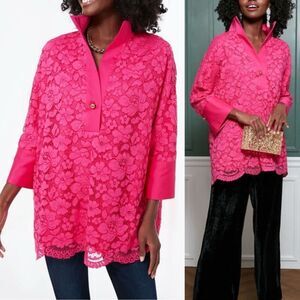 Tuckernuck Hot Pink Lace Willow Blouse Medium Tunic
